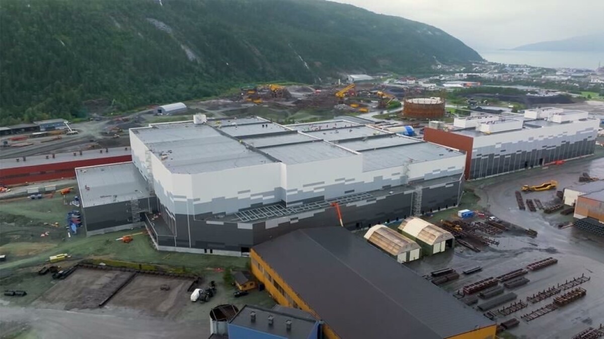 Freyr Batterifabrikk: produksjonshallene under bygging i Mo i Rana.